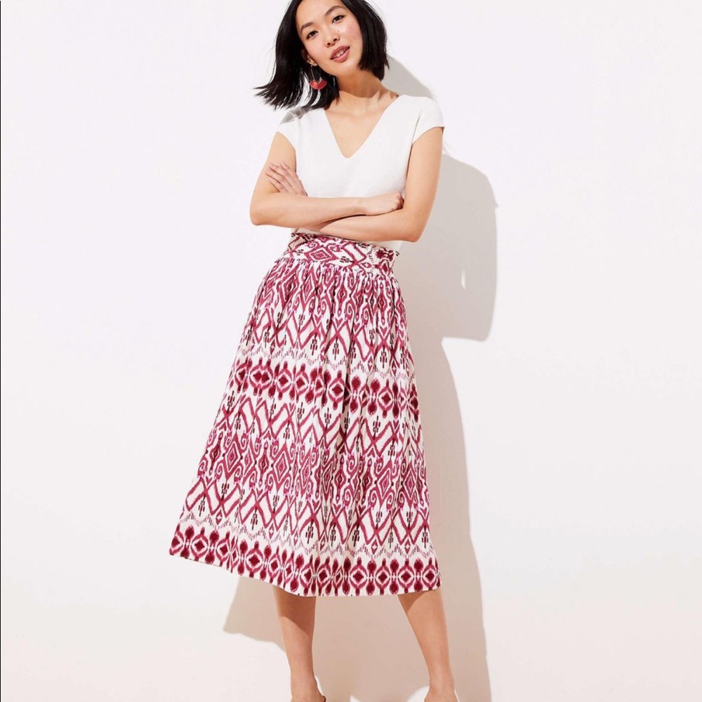 Loft ikat pull on midi skirt magenta white